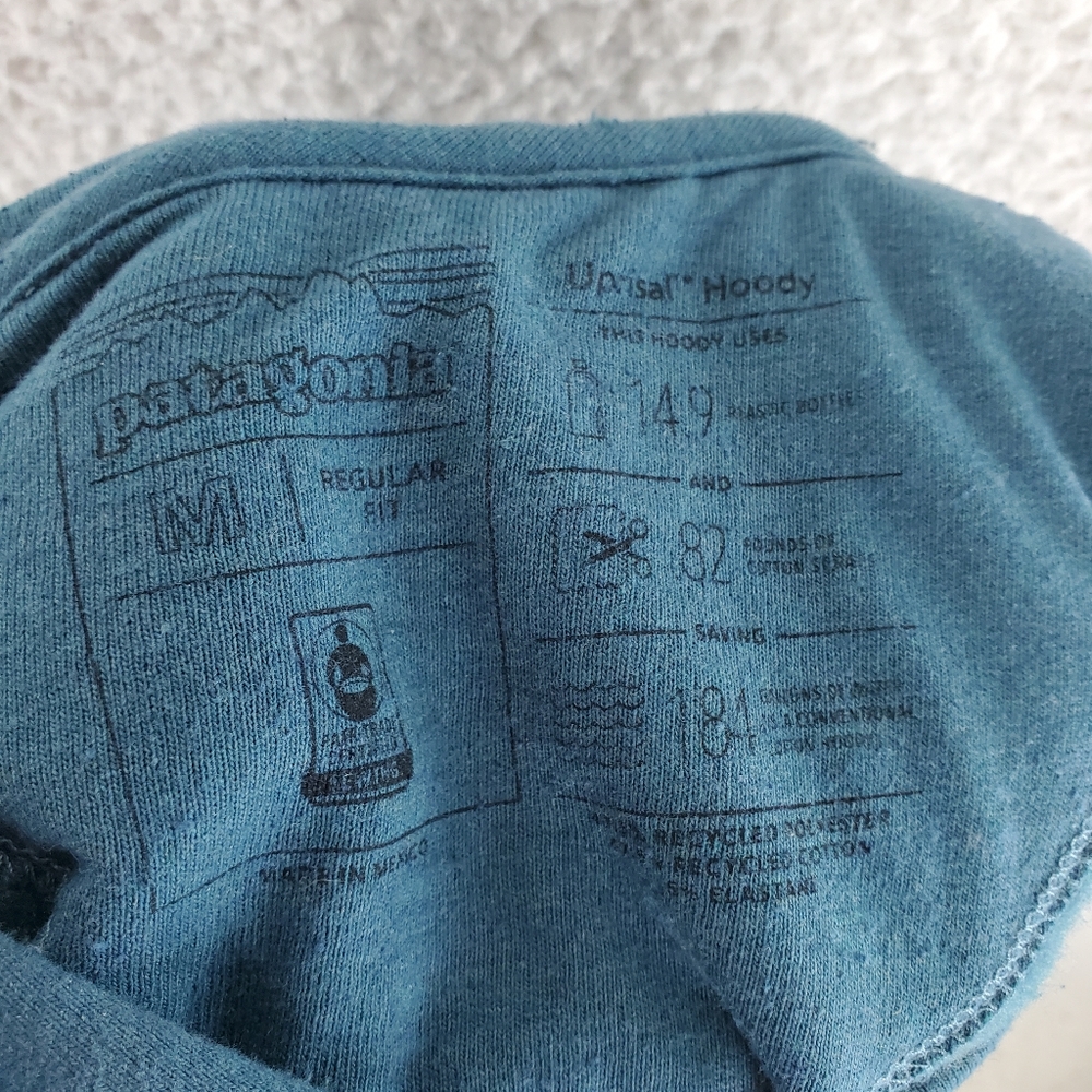 Patagonia Uprisal Hoodie Sweatshirt Men M Regular Fit Teal Pullover Orange Logo - Picture 2 of 14